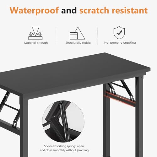 Image of DlandHome Folding Desk Small Desk 31.5 inches Small Computer Desk for Home Office Folding Table Writing Table for Small Spaces No Assembly Required Black & Black Frame