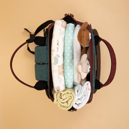Image of abracadabra Diaper Bag with Changing Station For Mother, Maternity Bag for Newborn Baby, Waterproof and Multipurpose, (38 x 28 x 22 cm) - Multicolor