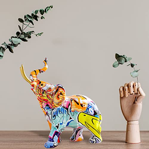 Colorful Graffiti Art Elephant Sculptures, Statue Decor Figurines Sculpture Collectible Figurine Feng Shui Ornament Elephants For Kitchen Office Shelf Home One Size #TOP2