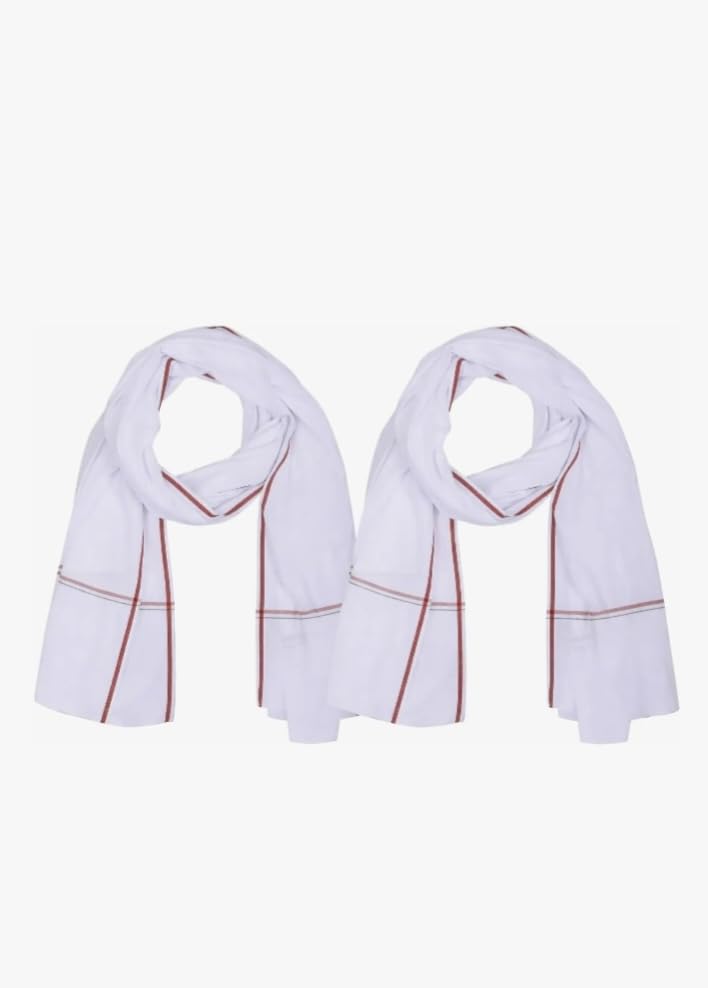 White Pure Cotton Gamchha Pack of 2 | Striped Border, Lightweight Fabric, Multipurpose Use, Soft & Breathable, Unisex Design-image-4