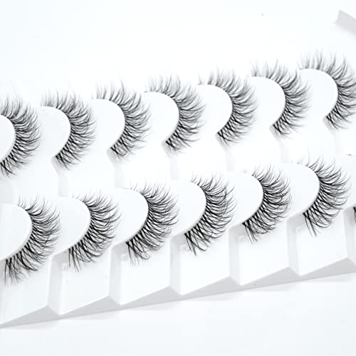 3D Clear Band False EyeLashes Soft Faux Mink Lashes Wispy Fluffy Eyelashes Natural Cat Eye Short Reusable 7 works Happy Heartbeat (No.210) - Image 3