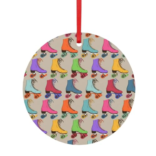 Retro colorato pattini a rotelle stampa metallo decorazioni natalizie – lega doppio lato con corda rossa per decorazioni natalizie