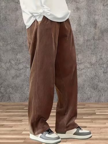 Image of Samfor Men's Comfortable Baggy Corduroy Pants | Relaxed Fit Stretch Waist Trousers for Everyday Wear | Casual Trouser for Man
