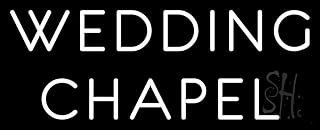 White Wedding Chapel LED Neon Sign 13" Tall x 32" Wide - inches, Black Square Cut Acrylic Backing, with Dimmer - Premium built indoor Sign for Wedding Chapel.