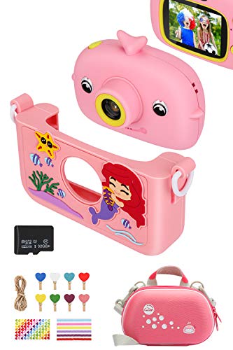 Luclay Cámara Digital para Niños, con Funda De Cámara, Funda De Silicona, Clip De Fotos y Tarjeta De 32GB, 20 MP HD 1080P Recargable y a Prueba De Golpes RegaloPpara Niños (Rosado 2)