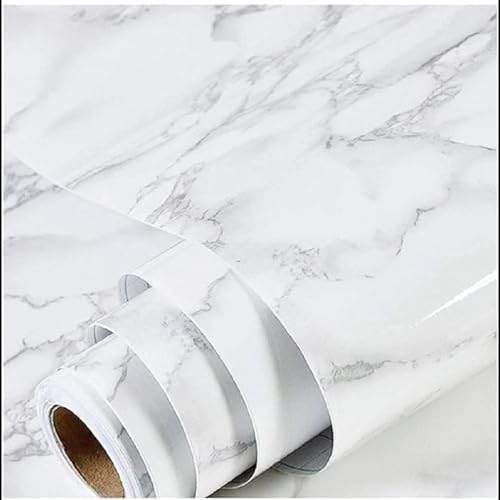 Image of Kitchen Cabinets Marble Wallpaper Roll for Home & Kitchen Decor - Oil Proof Waterproof Self Adhesive Wall Paper Sticker for Floor Tiles, Countertop, Cupboard, Drawer (60 * 200 cm) (White Marble, 10)