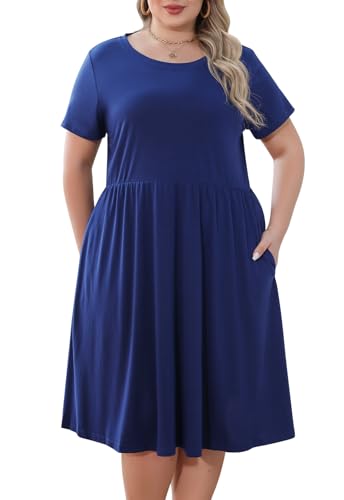 Image of Nemidor Women Plus Size Casual Dress Midi Flt Flare Pocket