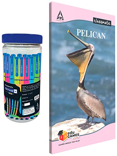 Image of Classmate Octane Neon Gel 25s Jar- 25 Blue Gel Pens Long Book - Single Line, 160 Pages, 314 mm x 194 mm - Pack Of 3