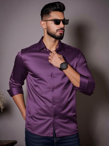 Image of IndoPrimo Men's Stylish Solid Satin Casual Shirt for Men Full Sleeve