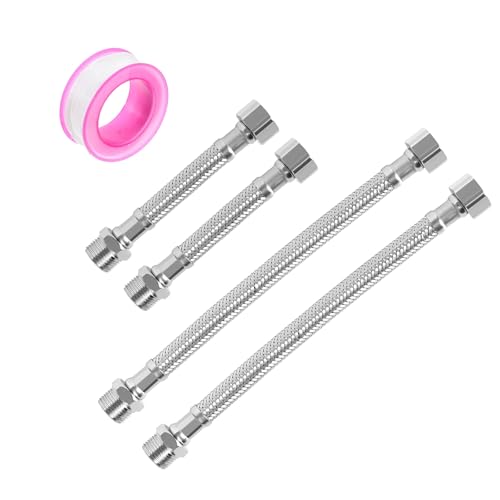 4 Stück Flexschlauch 3/8', Edelstahl Flexschlauch 3/8 Zoll mit Dichtungsband, 20cm/10cm Flexibler Armaturenschlauch Verlängerung für Wasserhahn, Panzerschlauch 3/8' Überwurf und Außengewinde