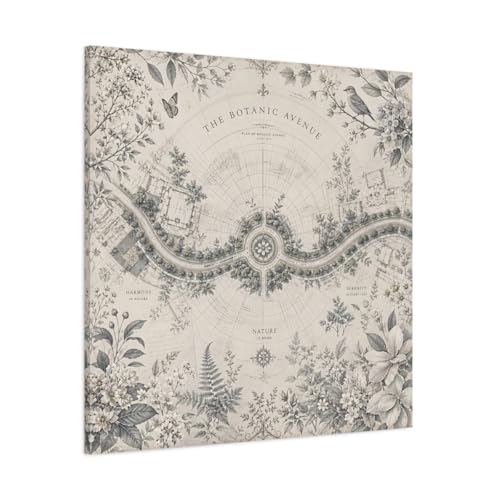 Impression botanique vintage grand format carré 90x90cm pour décoration murale salon