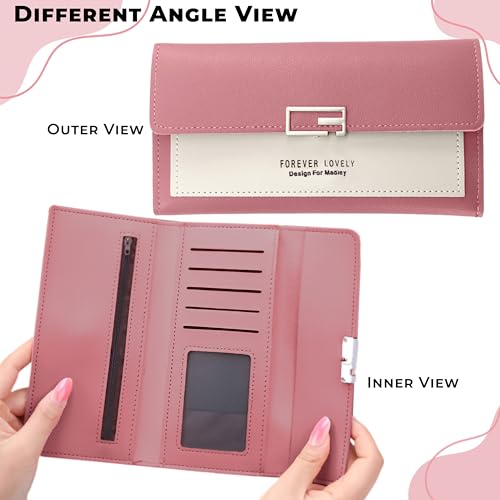 Image of Kraptick Women's Wallet - Stylish & Compact Clutch Purse, Card & Coin Holder with 13 Slots, Money Organizer & Travel Wallet for Women (Baby Pink)