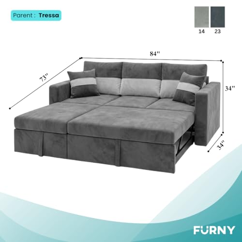 Image of FURNY Soria 4 Seater LHS Lounger Sofa Cum Bed (Light Gray - Dark Gray) with Pull-Out Function | Luxury Velvet Suede Finish | Durable Comfort | Ideal for Living Room