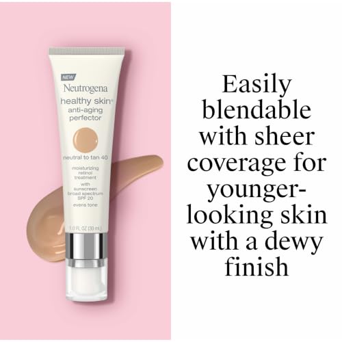 Image of Neutrogena Healthy Skin Anti-Aging Perfector - with Retinol, Tinted Moisturizer with SPF 20 & Sheer Coverage that Smooths Skin Texture & Reduces the Look of Fine Lines, Natural to Tan (40), 1oz (30mL)
