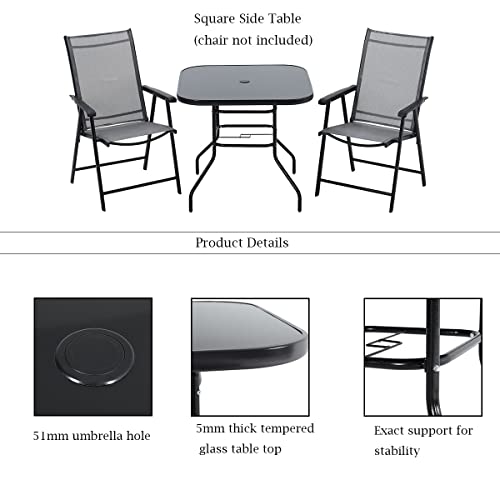 The Fellie Garden Table Tempered Glass Top Patio Table with Parasol Hole Square 80 x 80 x 72cm - Image 5