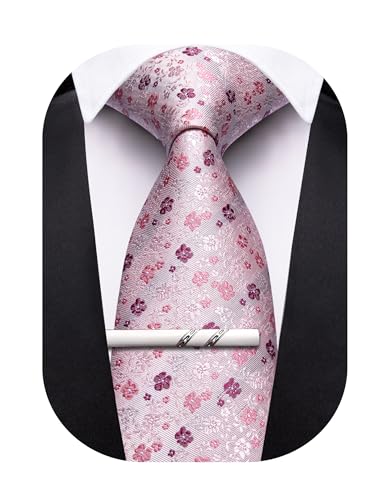 Image of Barry.Wang Floral Ties for Men Flower Necktie with Tie Clip Formal