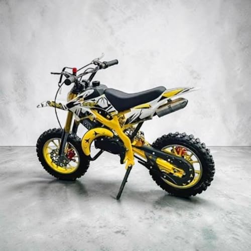 Image of Amaze ZR Super 50cc Petrol Dirt Bike for Kids | 2 Stroke Mini Off Road Bike | Dual Start | Disc Brake | Rear Suspension | Max Speed 45 km /h | Kids Mini Motorcycle (Multicolor Chassis) (Yellow)