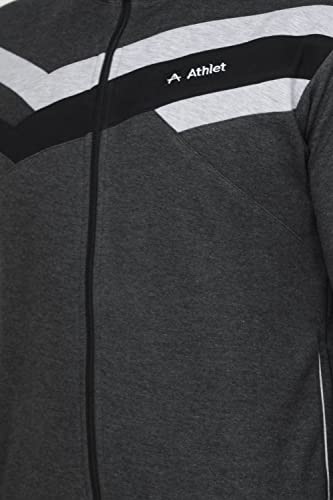 Image of Mens Cotton Blend Tracksuit with Elastic Drawstring Waist, Full Zip Jacket and Zipper Pockets | Lightweight Winter Sports Wear for Gym, Running, Walking, Workout