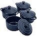 Belle Vous Set Mini Cocotte Terracotta Con Coperchi (Confezioni da 4) - Set Terrine da Forno Rotonde 170ml Blu Scuro - Con Coperchi e Manici Per Cuocere Al Forno, Souffle, Crème Brulée e Lasagne