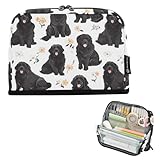 KLL Large Capacity Pencil Case Box Wide Opening Adults Storage Organizer for Preppy School Cartoon Newfoundland Dogs
