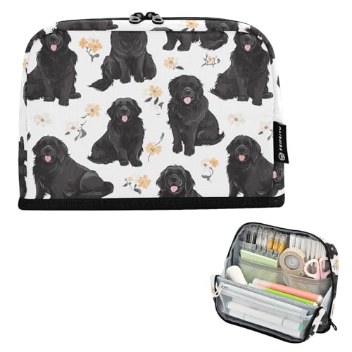KLL Large Capacity Pencil Case Box Wide Opening Adults Storage Organizer for Preppy School Cartoon Newfoundland Dogs