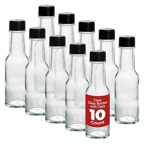 Restaurantware-Vetri 3 Ounce Woozy Bottles, 10 Empty Sauce Bottles With Black Caps - Dishwashable, Durable, Clear Glass Hot Sauce Bottles, For Salad Dressings, BBQ Sauce, Oil, Tincture, And More by Restaurantware - Used condition - US$19.41