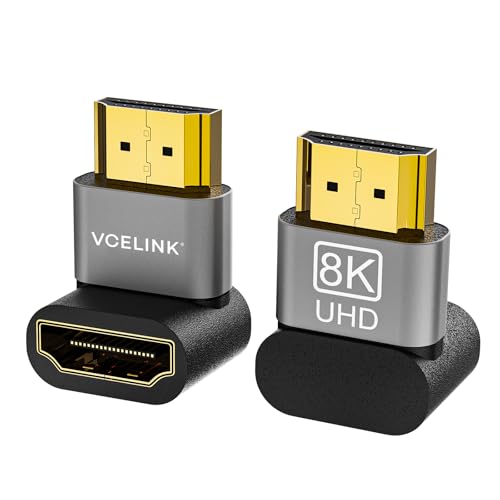 VCELINK Adaptateur HDMI Coudé, Prise HDMI 2.1 Mâle vers Femelle, 90° et 270° Plaqué Or, Connecteur Angle 48Gbps, 8K@60Hz, 4K@120Hz, Compatible TV, PC...