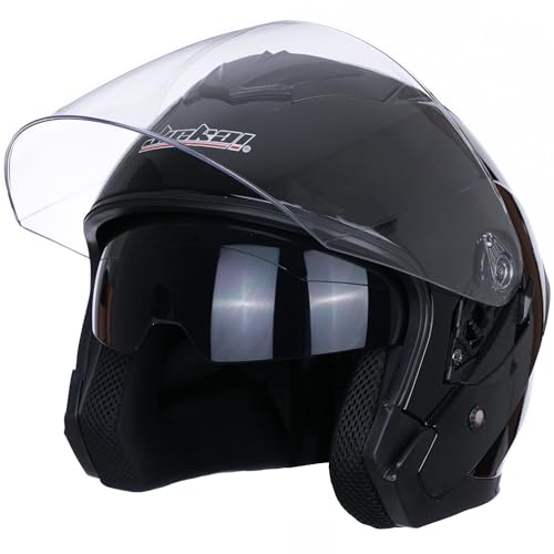 Open Face Motorcycle Helmet ECE 22.06 Approved Half Casco Fit Men Women ATV Moped Scooter Helmets (Gloss Black, XXL)