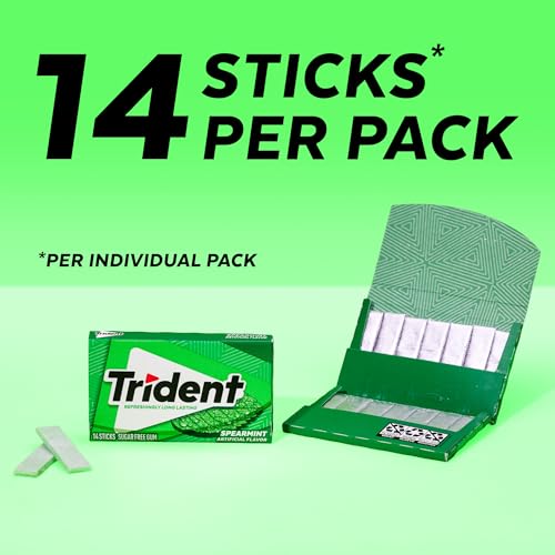 Image of Trident Spearmint Sugar-Free Chewing Gum, 12 Packs of 14 Pieces (168 Total Pieces)