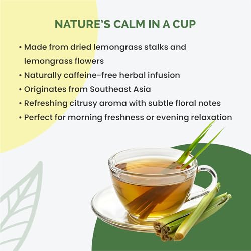 Image of Nutty Organics Lemongrass Tea | 100% Natural Herbal Tea for Detox & Digestion | Caffeine-Free | 100g (50 Cups)