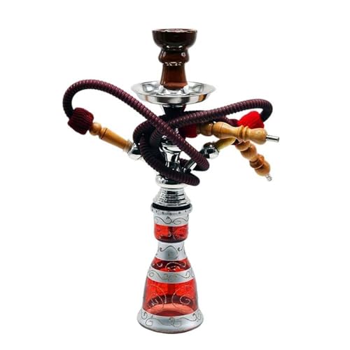 Narguila Egipcia Pipa de Agua shisha cachimba Hookah Doble bocas, 45 cm, con Pinza y Juntas. SIN NICOTINA