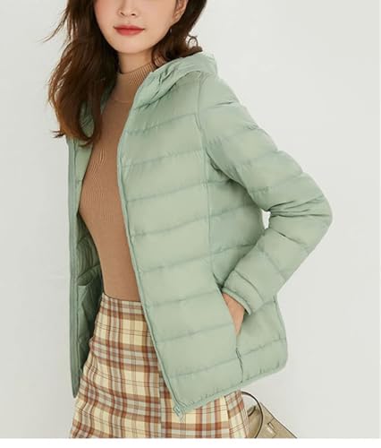 Women's Thin Hooded Down Jacket Long Sleeves Zipper Short Parkas Coat3