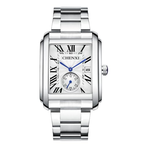 スクエア 腕時計 メンズ 3ATM防水 ステンレスベルト: ローマ字 アナログ カレンダー クォーツ