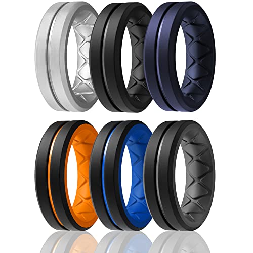 Egnaro Silicone Ring Men 1/4/6 Multipack Breathable Mens Silicone Rubber Bands Wedding Rings for Men Engagement Bands - 8mm Width 2mm Thickness