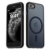 LATVIN for iPhone SE Case 2022(3rd)/2020(2nd), iPhone 8/7 Case, Magnetic Phone Cover, Compatible with MagSafe, Military Grade Protection, Translucent Matte Back, Black