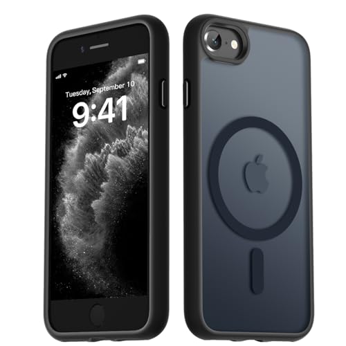 LATVIN for iPhone SE Case 2022(3rd)/2020(2nd), iPhone 8/7 Case, Magnetic Phone Cover, Compatible with MagSafe, Military Grade Protection, Translucent Matte Back, Black
