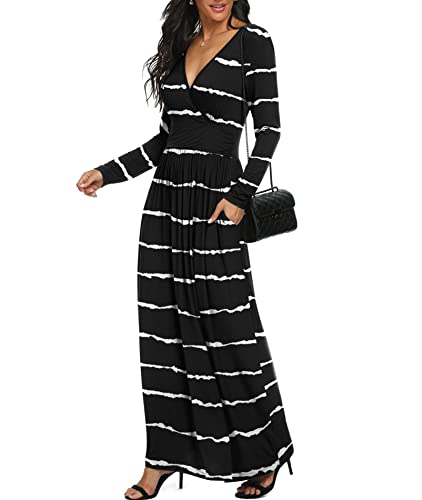 Image of LILBETTER Women Long Sleeve Deep V Neck Loose Plain Long Maxi Casual Dress