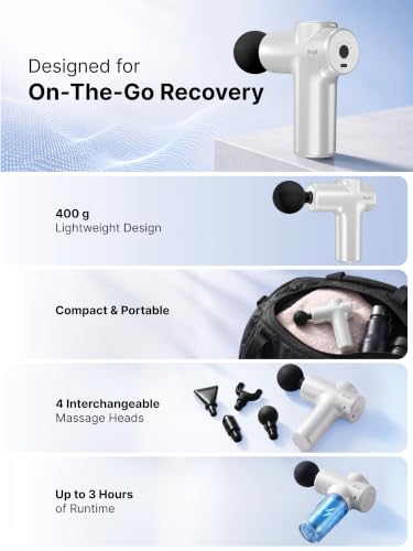 Image of Cult Nova Portable Deep Tissue Massage Gun for Full-Body Muscle Relief, Ultra-Lightweight Handheld Design, 6 Speed Levels, Up to 3-Hour Battery Life, 4 Interchangeable Heads, Deep Tissue Massager for Arms, Shoulders, Legs & Everyday Recovery White