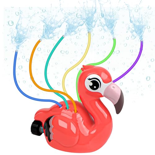 Flamingo Wassersprinkler für Kinder – Outdoor Wasserspielzeug für Garten und Rasensprenger – 6 Sprührohre für Buntes Was...