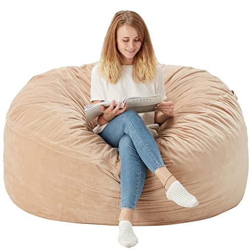 Homguava Bean Bag Chair： Large 5' Bean Bags With Memory Foam Filled, Large Beanbag Chairs Soft Sofa With Dutch Velet Cover-56×56"×36" (Khaki) #TOP4