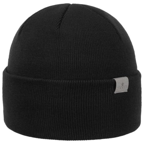 Lierys Gorro de Punto Fine Merino Mujer/Hombre con Doblez - Gorro de Invierno con Lana Merina - Fabricado en Alemania - Oversize Beanie - Talla única 54-61 cm - Invierno Negro Talla única