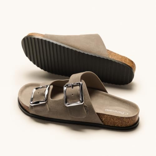 Image of C.Paravano Women Suede Leather Slide Sandal Slip on Wide Width Arch Support