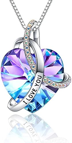 EleShow I Love You Heart Pendant Necklaces for Women March Birthstone Necklace, Birthday Jewelry Gifts for Women Girls