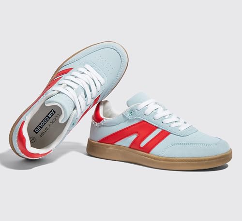 Image of LUCKY STEP Women Retro Gum Sole Fashion Sneakers | Genuine Leather Classic Tennis Skate Walking Shoes Anti Slip Trainers