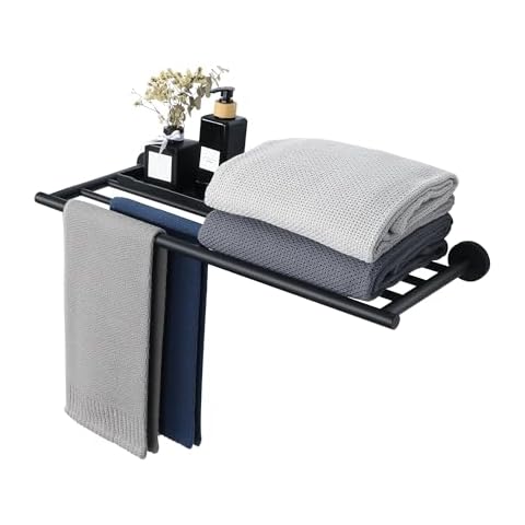Mooche Towel Bar for Bathroom, Black Towel Shelf Wall Mounted, Towel Rack Heavy Duty, Hand Towel Holder Stainless Steel, Bathroom Essentials Organizer, 24 Inch Cover