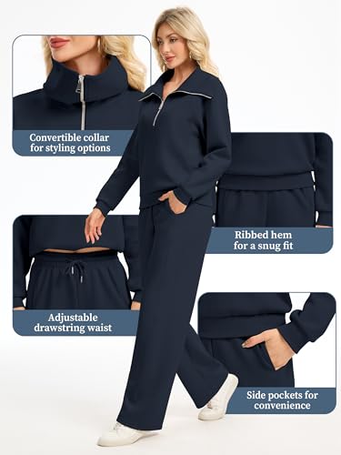 Motarto Women's 2 Pcs Outfits Sweatsuit Set Oversized Lapel Half Zip Sweatshirt Wide Leg Sweatpants Lounge Matching Tracksuit4
