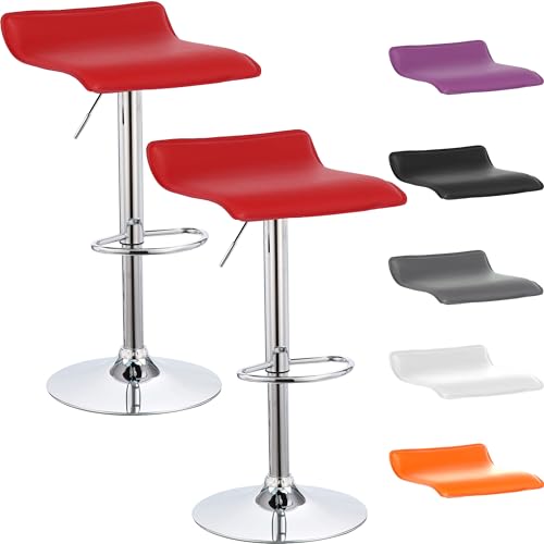 BELTOM® 2 Tabourets de Bar Modernes Cuisine Réglables en Hauteur - Chaise Bistrot Wave - X2- Rouge