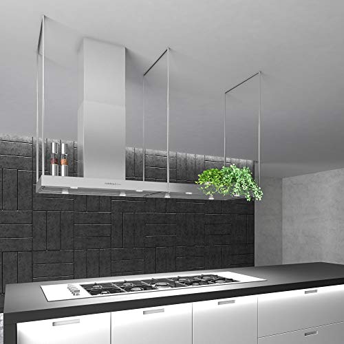 Image of Futuro Futuro Europe Series Island Mount Range Hood, Italian Stainless Steel Ceiling Chimney Hood with Perimeter Suction & Multi-Speed Blower (72 inch)