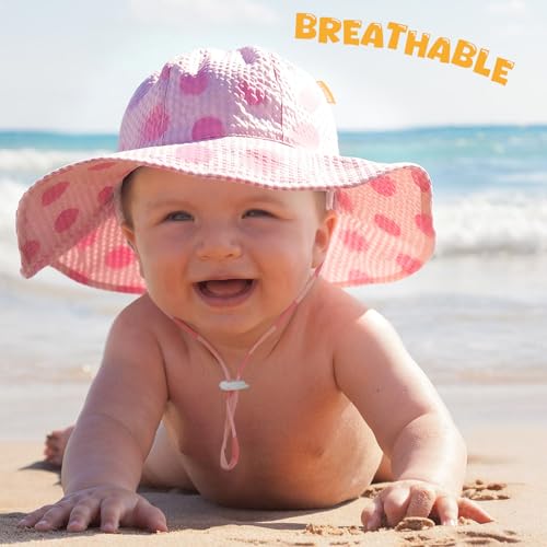 Image of HONGTEYA Baby Sun Hat Toddler Girl Beach Hat Sun Protection Adjustable Outdoor Summer Wide Brim Bucket Hat for Infant Kids