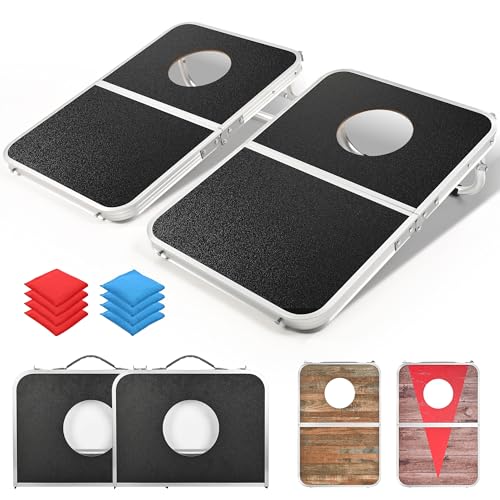 ROPODA Juego de tablero de Cornhole portátil, juego de Cornhole de 2 x 1 pie para adultos con 8 bolsas de frijoles, juego de Cornhole de aleación de aluminio ligero para juegos al aire libre, juegos